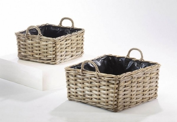 Landsitz Rattan Pflanzkorb eckig 2er Set | Terrapalme Heim- und Gartenshop