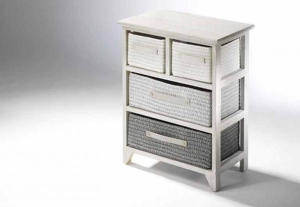 Landhaus Holzregal - white washed mit 4 Schubfächer