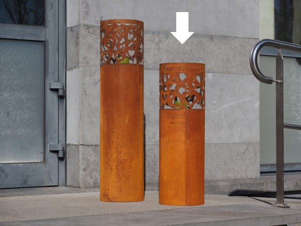 Ecorost Säule Windlicht Herz mit Glas aus Rostmetall