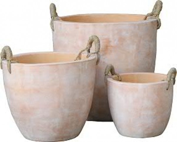 Pflanztopf mit Seilgriffen 3er Set - Natur Terracotta