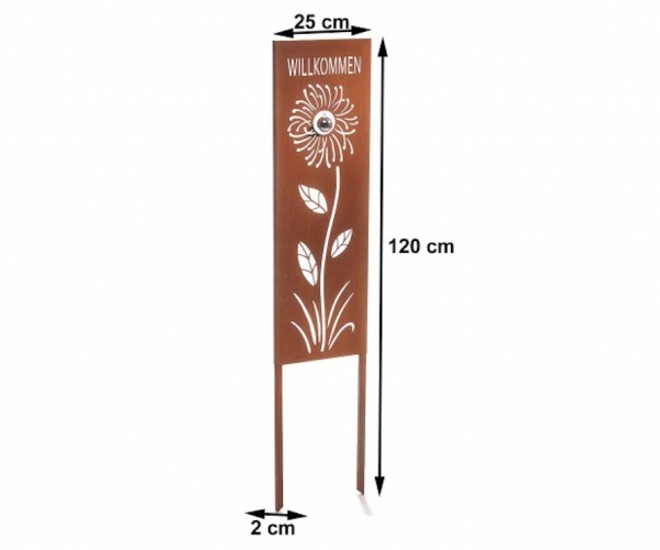Gartenstecker Sunflower aus Rostmetall 120 cm - Willkommen Tafel