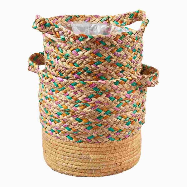 Seegras Korb Bunt mit Griffen 2er Set