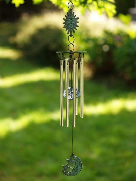 Sonne und Mond Windspiel aus Bronze 10 x 10 x 55 cm