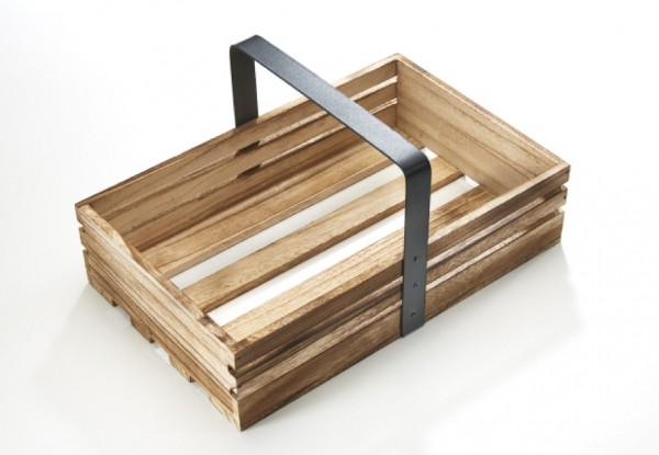 Wein Tragekiste naturholz mit schwarzen Metallbügel - Präsentkiste