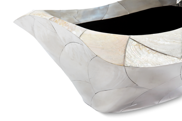 Grapple Kabibe Perlmuttmuschel Dekoschale mit Edelstahlrand