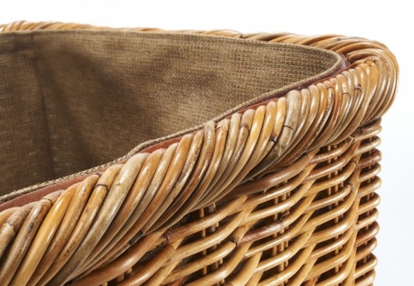 Lacak Rattan Holzkorb eckig mit abnehmbarem Leinenstoff