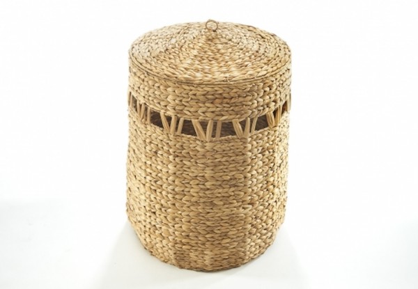 Nature Wäschekorb rund mit Deckel aus Wasserhyazinthe