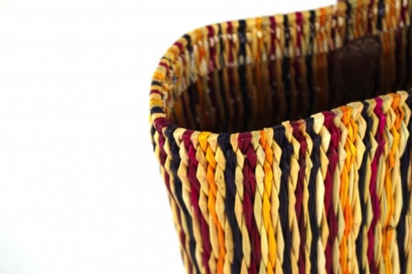 Seegrastasche O Stripes mit Lederhenkel 45 cm