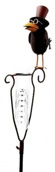 Regenmesser Rabe aus Metall am Stab 150 cm