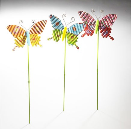 Sokilas 3er Set | Deko-Schmetterling auf Stab aus Metall