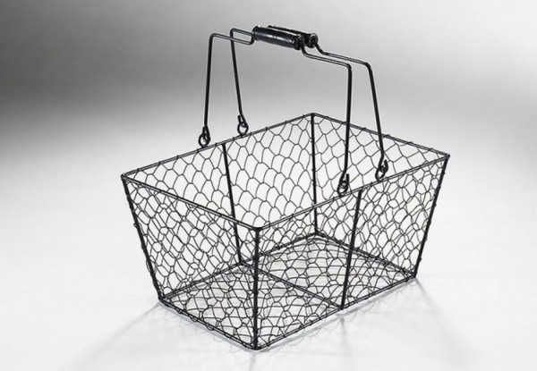 Albert schwarzer Drahtkorb eckig aus Metall mit Henkel