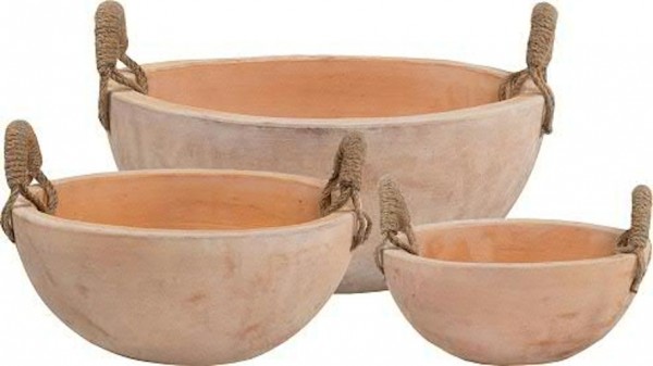Pflanztopf mit Seilgriffen 3er Set - Natur Terracotta