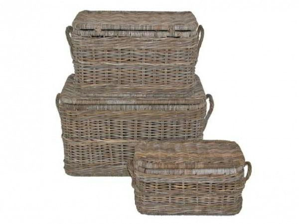 Rattan Korb eckig mit Deckel 3er Set