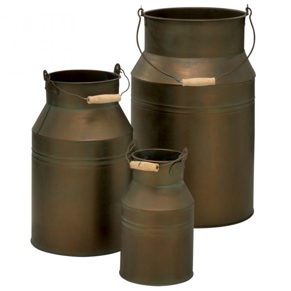 Milchkanne bronzebraun 3er Set aus Zinkmetall