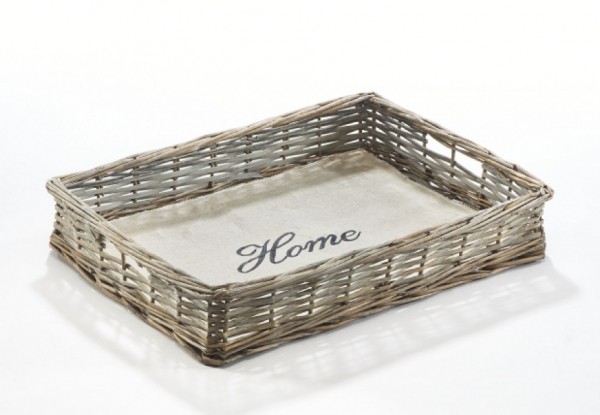 Tablett Home aus Weide mit Holzboden