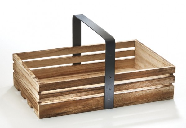 Wein Tragekiste naturholz mit schwarzen Metallbügel - Präsentkiste 36x23x9cm