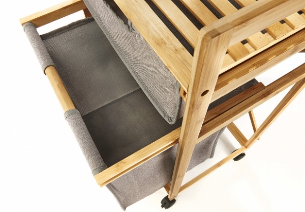 Bambusgestell Wäschesortierer mit 2 Fächer
