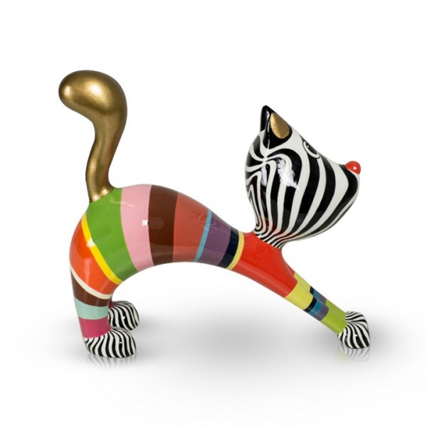 Deko Katze aus Fiberglas - Stretching Cat Hille Multi Color Gold