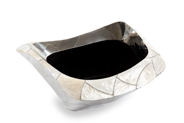 Grapple Kabibe Perlmuttmuschel Dekoschale mit Edelstahlrand