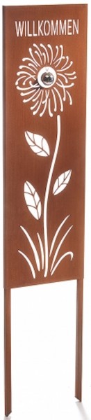 Gartenstecker Sunflower aus Rostmetall 120 cm - Willkommen Tafel