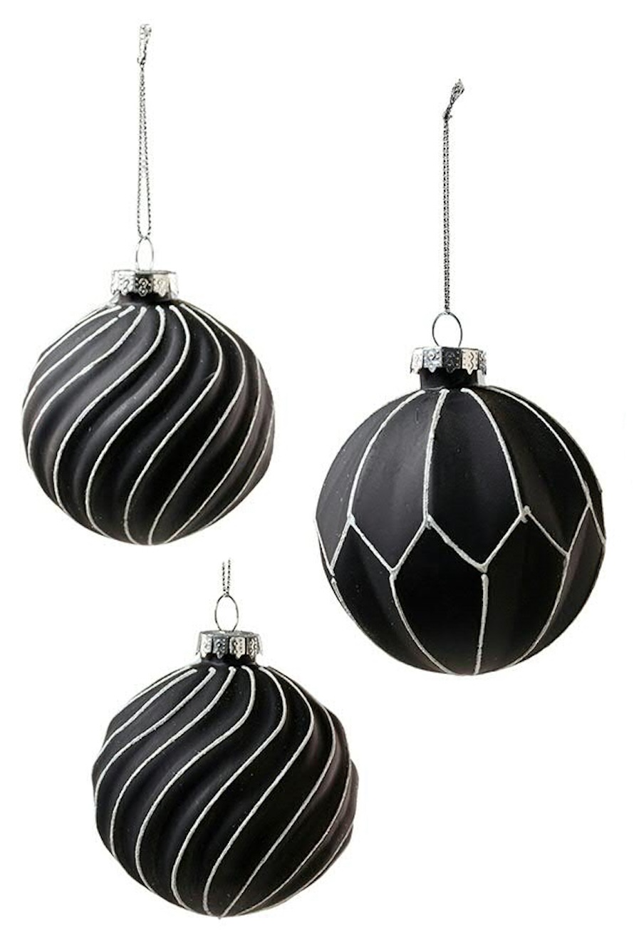 Glas Weihnachtskugeln schwarz/weiß 8 cm 12er Box sortiert Terrapalme Heim und