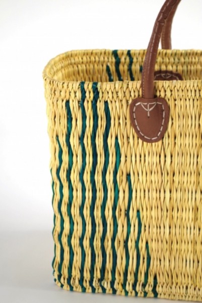 Seegrastasche Stripes mit Lederhenkel 45 cm