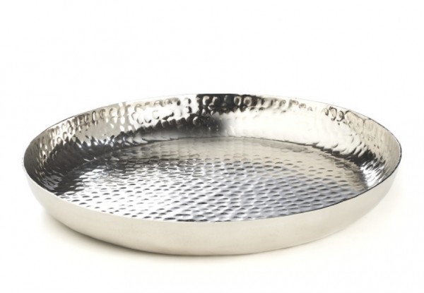 Dekoschale silbern aus gehämmerten Metall 34 cm
