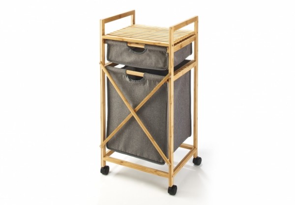 Bambusgestell Wäschesortierer mit 2 Fächer