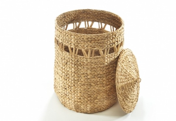 Nature Wäschekorb rund mit Deckel aus Wasserhyazinthe