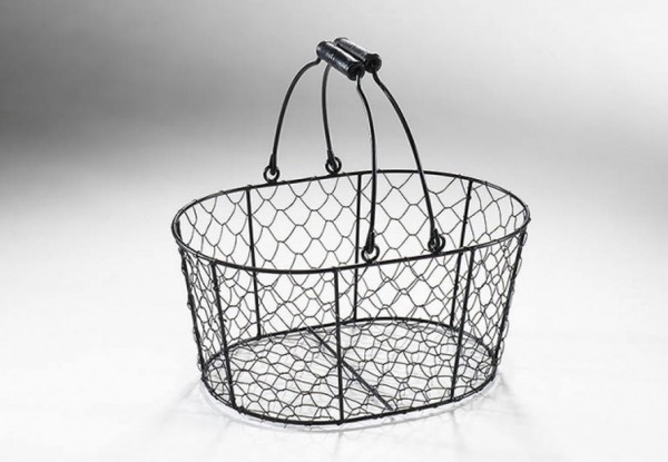 Klara schwarzer Drahtkorb oval aus Metall mit Henkel