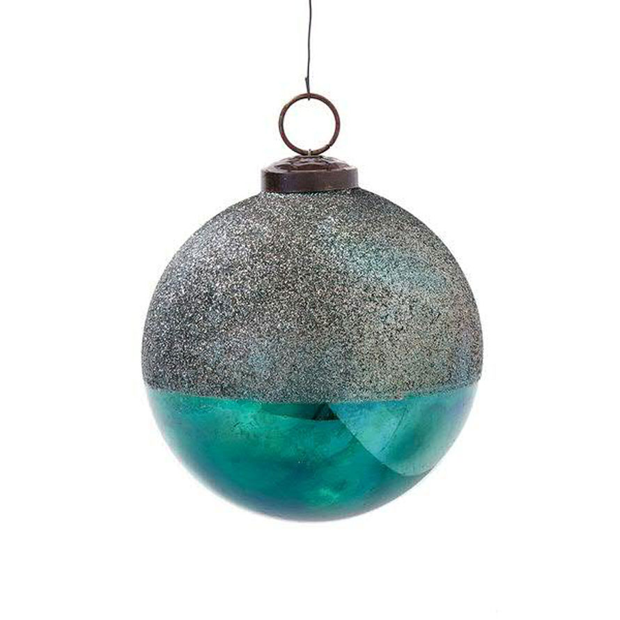 Glittertürkis Glas Weihnachtskugeln 10 cm 2er Pack