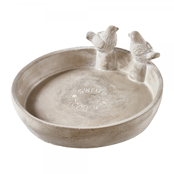 Vogelbad Schale mit Vogelfiguren 25 cm - Zementgrau