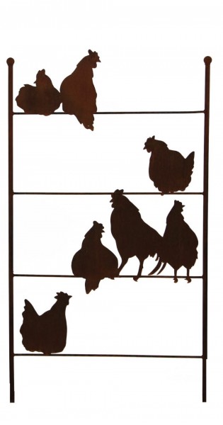 Rostmetall Rankhilfe 150 x 60 cm - Hühner Motiv