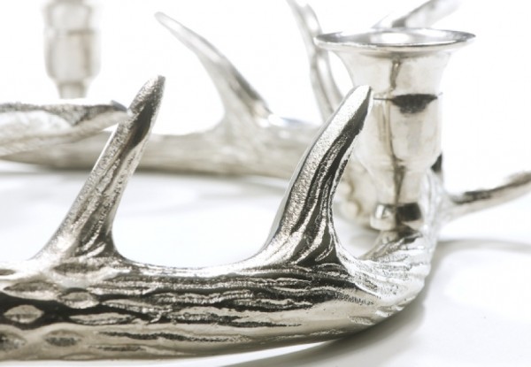 Metall Hirsch Kerzenständer f. 4 Kerzen - siber