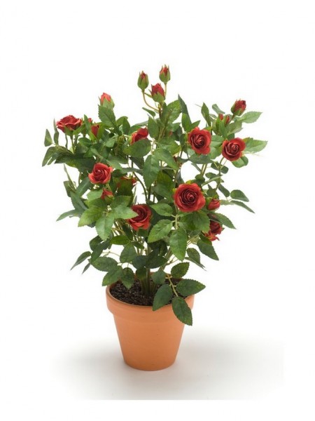 Rosenbusch Kunstpflanze im Tontopf