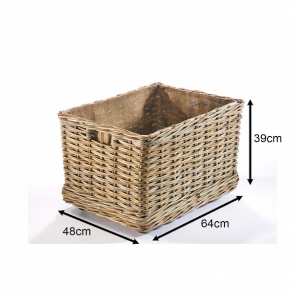 Rattan Kaminholzkorb mit Leinenfutter und stabilen Rollen