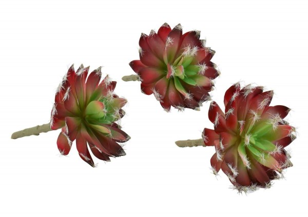 Sukkulente rot-grün Kunstpflanzenstiel 14 cm - 3er Set