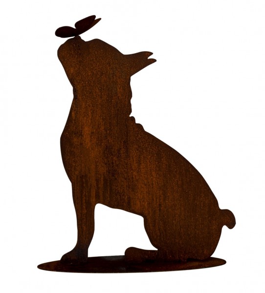 Französische Bulldogge mit Schmetterling aus Rostmetall 55 cm