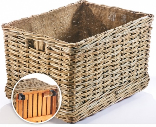 Rattan Kaminholzkorb mit Leinenfutter und stabilen Rollen