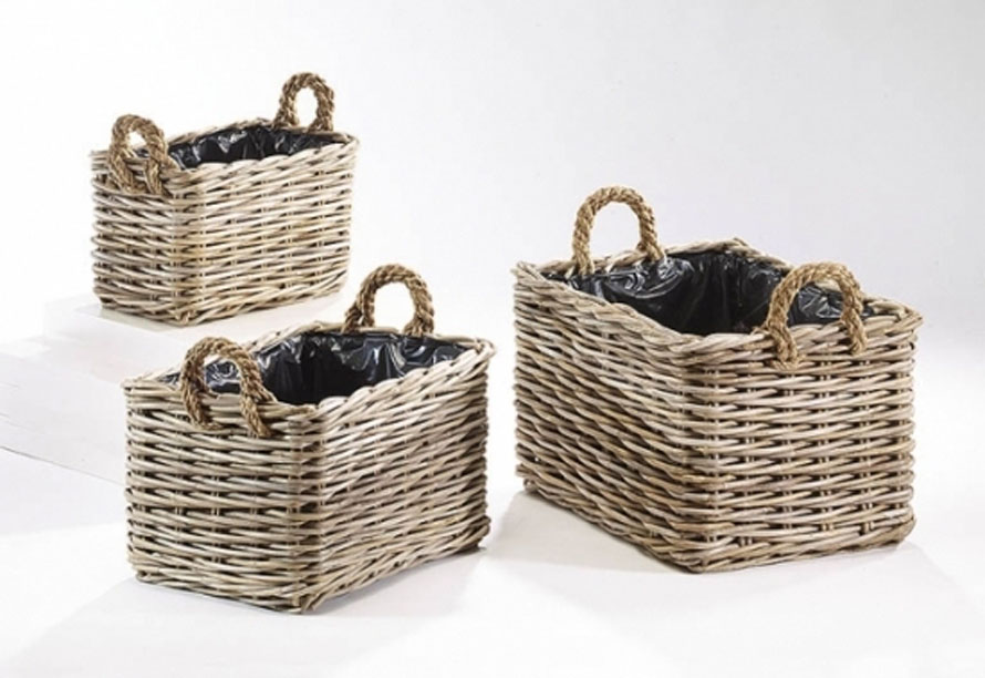 Landsitz Rattan Pflanzkorb rechteckig 3er Set Terrapalme Heim und