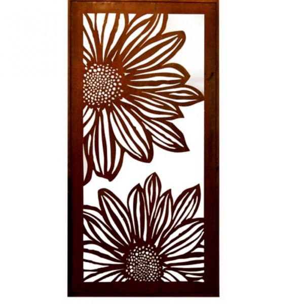 Rostmetall Paravent 200 x 100 cm - Gerbera Motiv