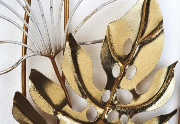 Metall Wandbild Golden Monstera 75 cm
