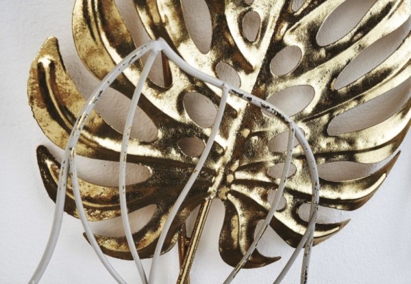 Metall Wandbild Golden Monstera 75 cm
