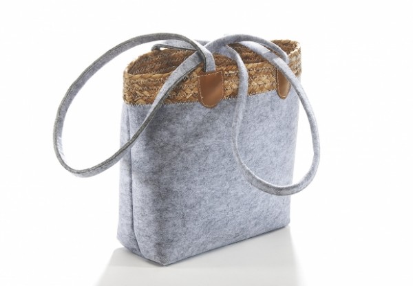 Tasche aus Filz grau und Wasserhyazinthe mit Hirschmotiv 35 cm