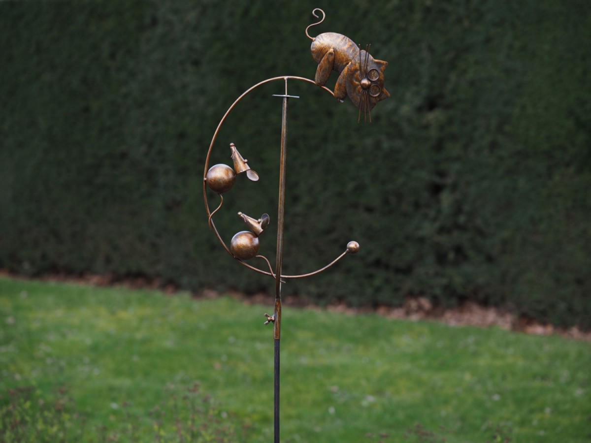 AB Tools Tilly Die Getigerte Katze – Metallskulptur Mit Wackelkopf, Für Garten & Wohnung, 25x15x27 Cm