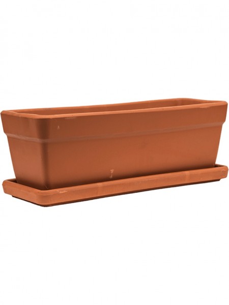 Terracotta Balkonkasten mit Unterteller als Set 49x18x17cm