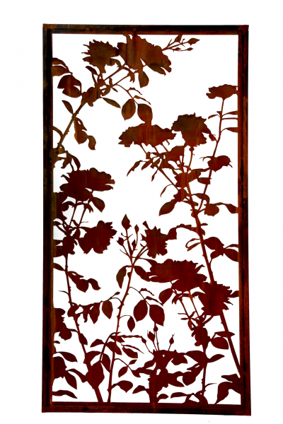 Rostmetall Paravent 200 x 100 cm - Rosen Motiv