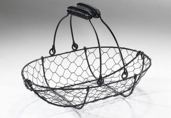 Luis schwarzer Drahtkorb oval aus Metall mit Henkel