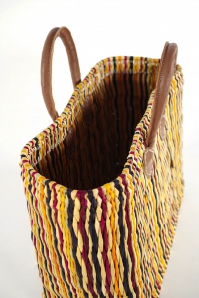 Seegrastasche O Stripes mit Lederhenkel 45 cm