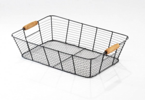 Drahttablett rechteckig mit Holzgriffen